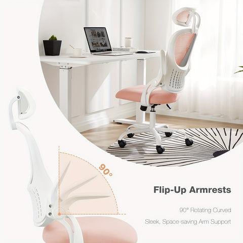 OLIXIS Ergonomic Office Desk Computer Chair, High Back Comfy Swivel Home Gaming Mesh Chairs with Wheels, Adjustable Headrest, Comfortable Lumbar Support, Flip-up Arms, 144° Tilt for Study