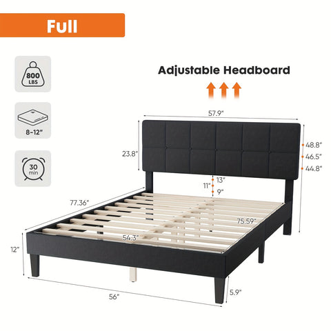 Bed Frame with Headboard, No Box Spring Needed