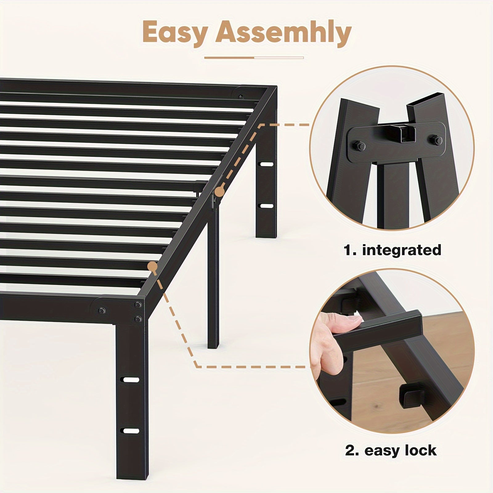 Bed Frame Metal Mattress Foundation with Steel Slat Suppor