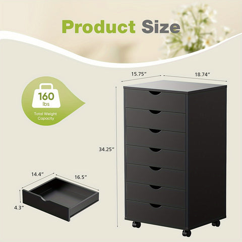 7 Drawer Chest, Wood Storage Dresser File Cabinet Organizer