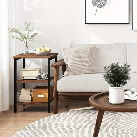 1pc 3-Tier Rustic Brown and Black Side Table