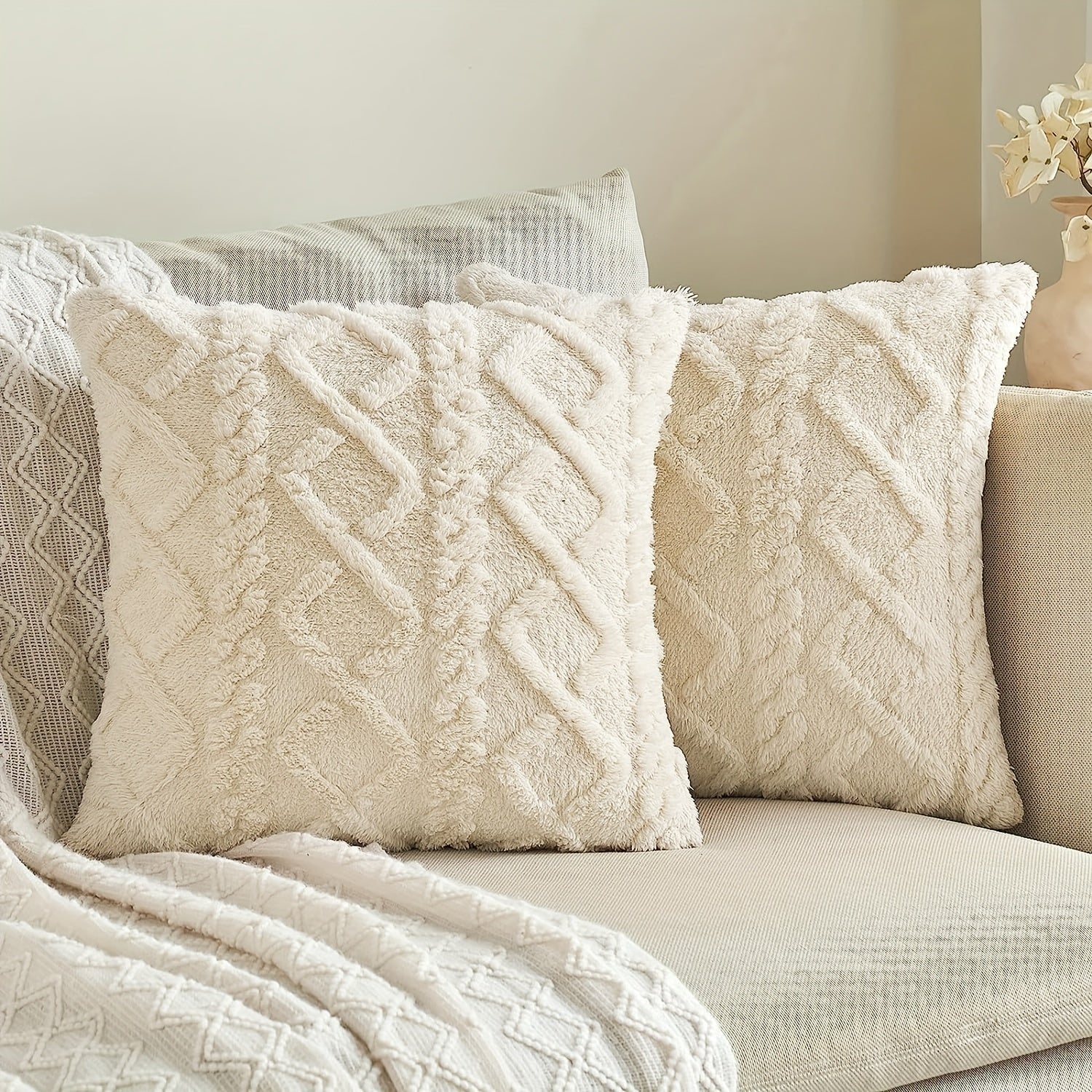 1pc Soft Plush Throw Pillow Cover
