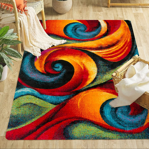 1pc Vibrant Multicolored Spiral Abstract Mat Machine Washable Mat