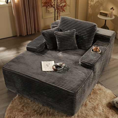 Large Corduroy Floor Sofa with Pillows