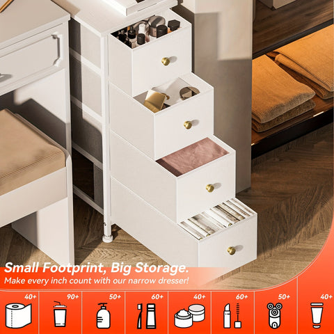 Narrow Dresser Storage Tower with 4 and 5 Removable Fabric Drawers