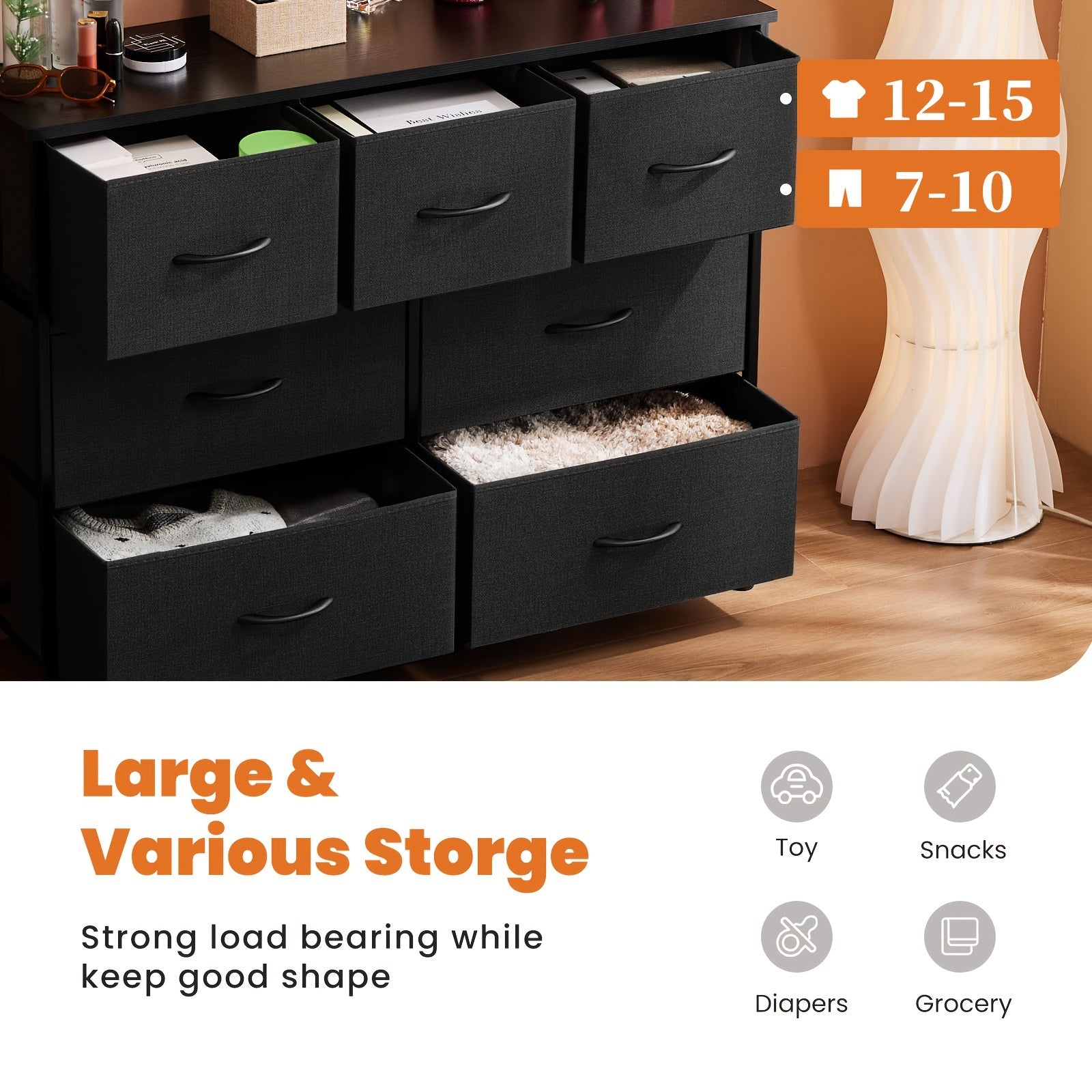 TV Stand Fabric Storage Bins With 7 Drawers Storage Fabric Drawers