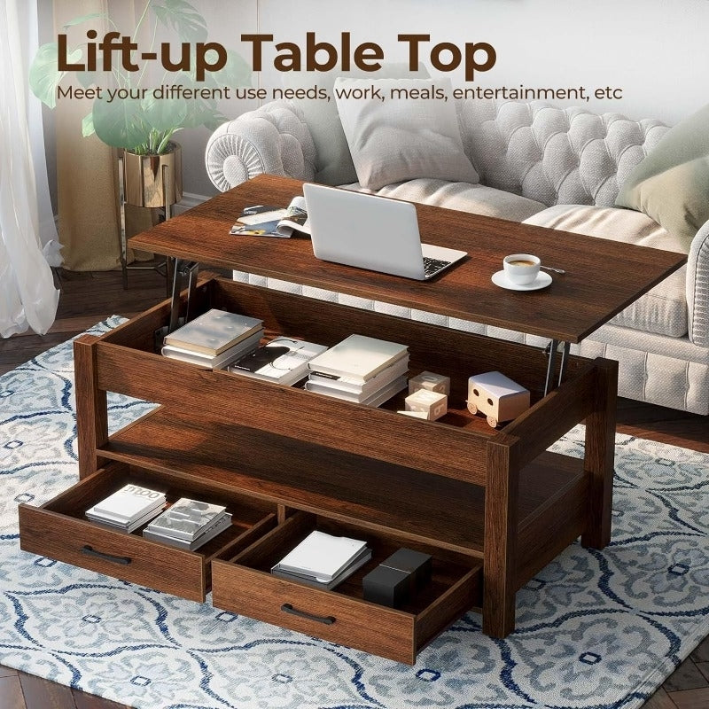 Coffee Table, 47.2" Lift Top Coffee Table with Drawers and Hidden Compartment