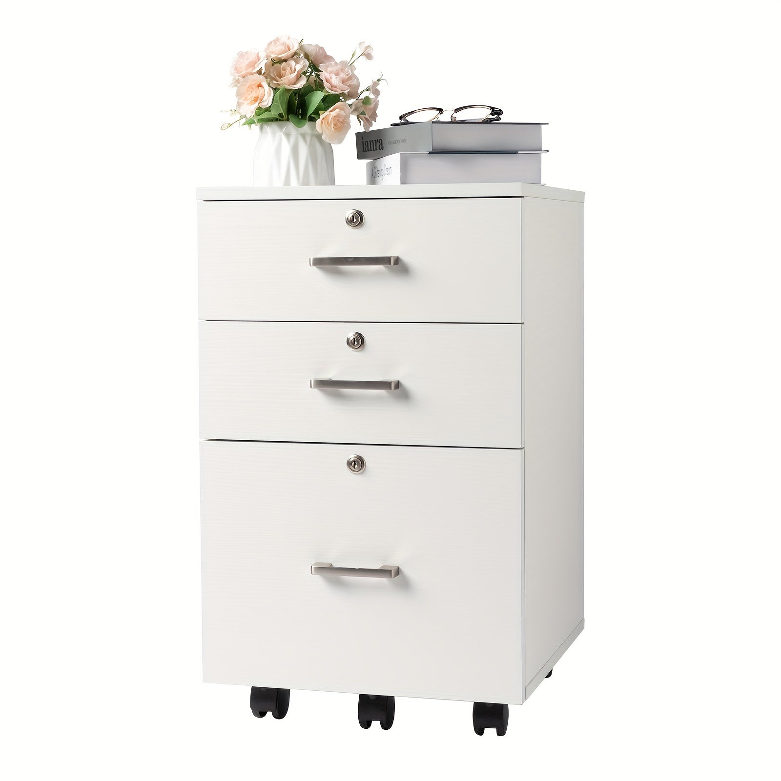 Three Drawers Wooden Filing Cabinet - White Wood Grain Density Board