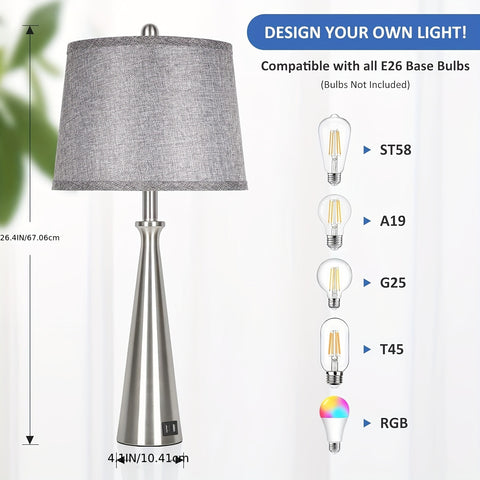 Set Of 2 Table Lamps With 2 USB Charging Ports