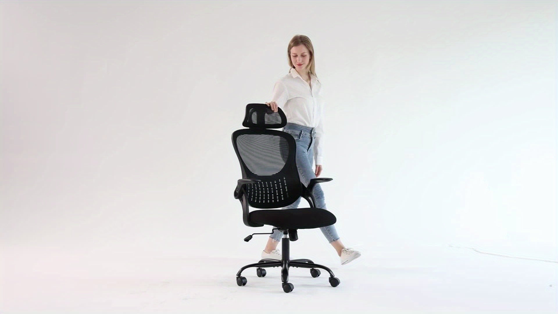 OLIXIS Ergonomic Office Desk Computer Chair, High Back Comfy Swivel Home Gaming Mesh Chairs with Wheels, Adjustable Headrest, Comfortable Lumbar Support, Flip-up Arms, 144° Tilt for Study
