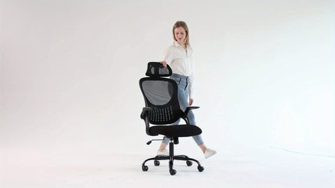 OLIXIS Ergonomic Office Desk Computer Chair, High Back Comfy Swivel Home Gaming Mesh Chairs with Wheels, Adjustable Headrest, Comfortable Lumbar Support, Flip-up Arms, 144° Tilt for Study