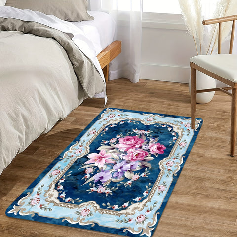 1pc Persian Floral Print Area Rug -