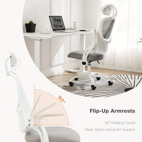 OLIXIS Ergonomic Office Desk Computer Chair, High Back Comfy Swivel Home Gaming Mesh Chairs with Wheels, Adjustable Headrest, Comfortable Lumbar Support, Flip-up Arms, 144° Tilt for Study