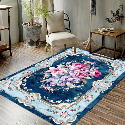 1pc Persian Floral Print Area Rug -