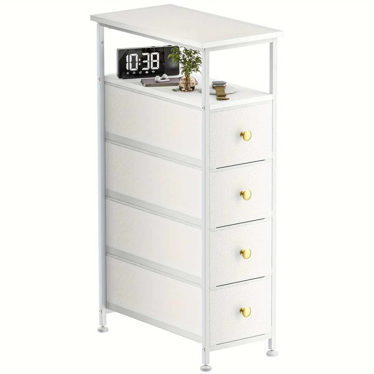 Bedroom Narrow Dressing Table, Vertical Drawer Cabinet with Shelf and 4 Drawers