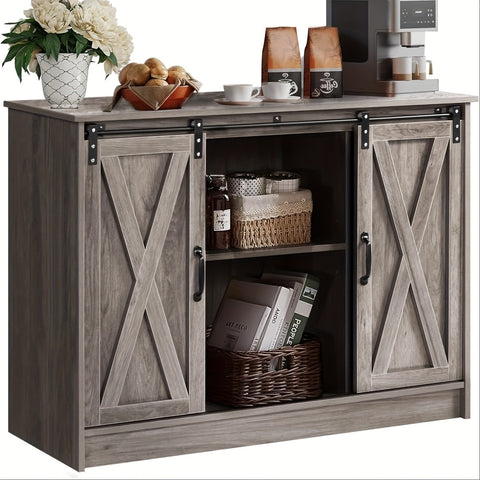 Coffee Bar Cabinet with Sliding Barn Door