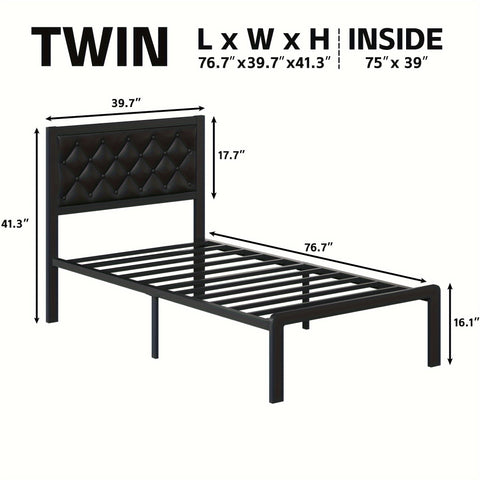 Bed Frame With Headboard PU Leather