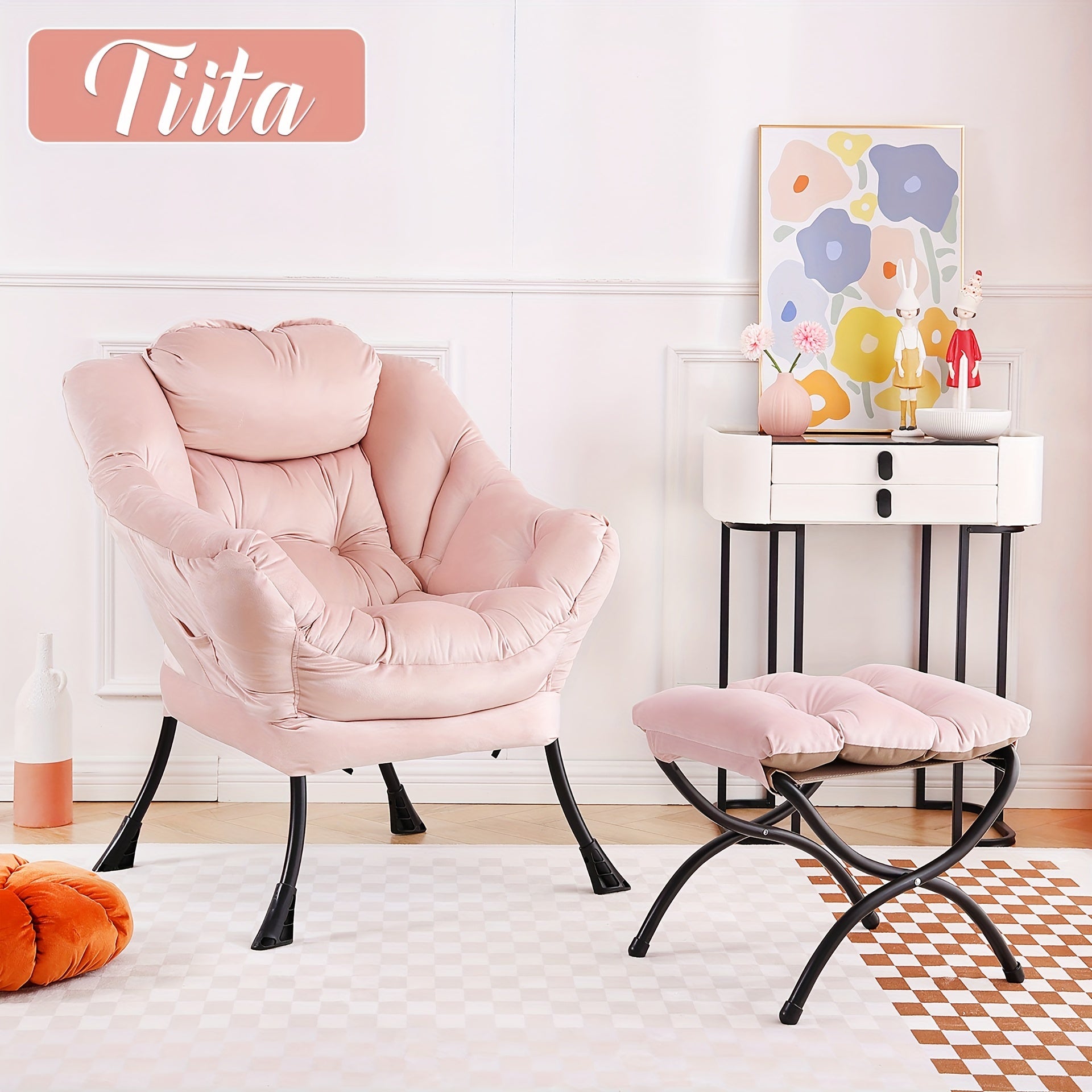 Tiita Lazy Chair with Ottoman, Modern Large Accent Lounge Chair