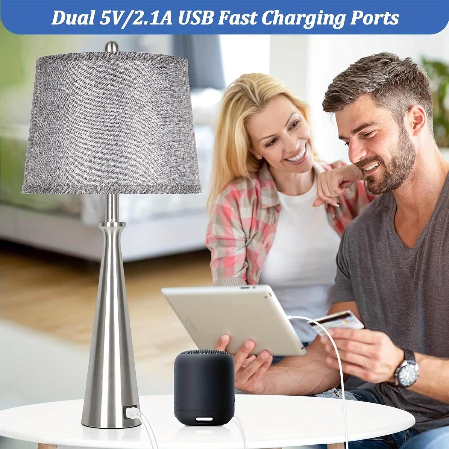 Set Of 2 Table Lamps With 2 USB Charging Ports