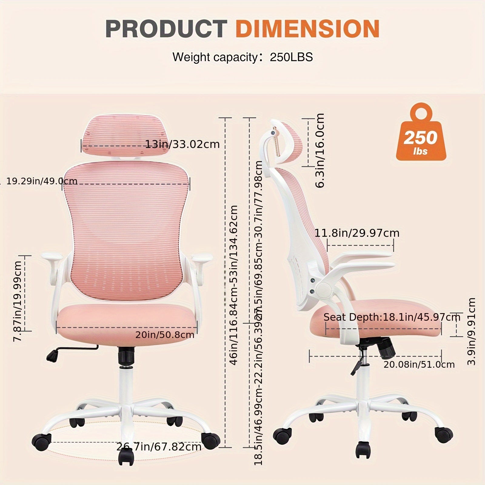 OLIXIS Ergonomic Office Desk Computer Chair, High Back Comfy Swivel Home Gaming Mesh Chairs with Wheels, Adjustable Headrest, Comfortable Lumbar Support, Flip-up Arms, 144° Tilt for Study