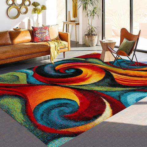 1pc Vibrant Multicolored Spiral Abstract Mat Machine Washable Mat