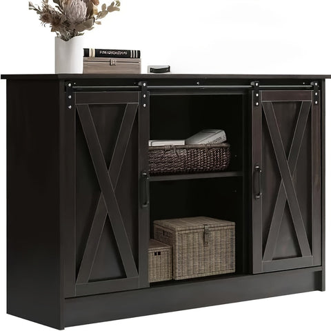 Coffee Bar Cabinet with Sliding Barn Door
