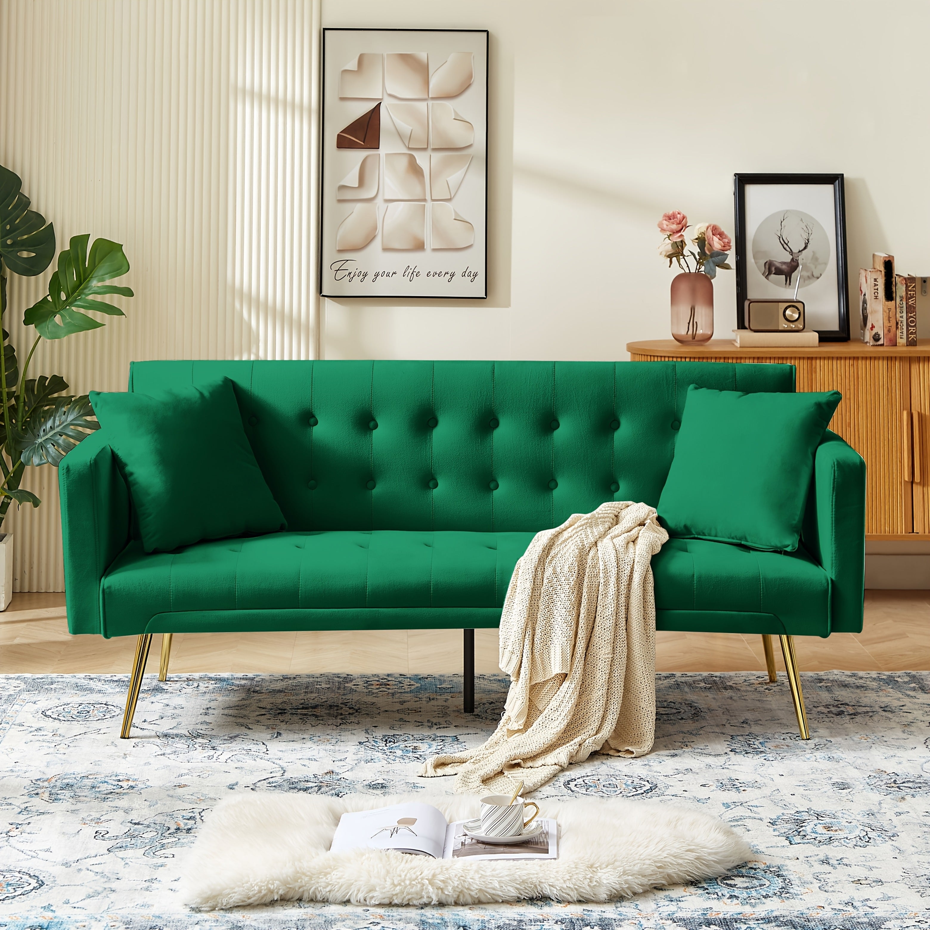 Velvet Convertible Sofa Bed with Metal Frame