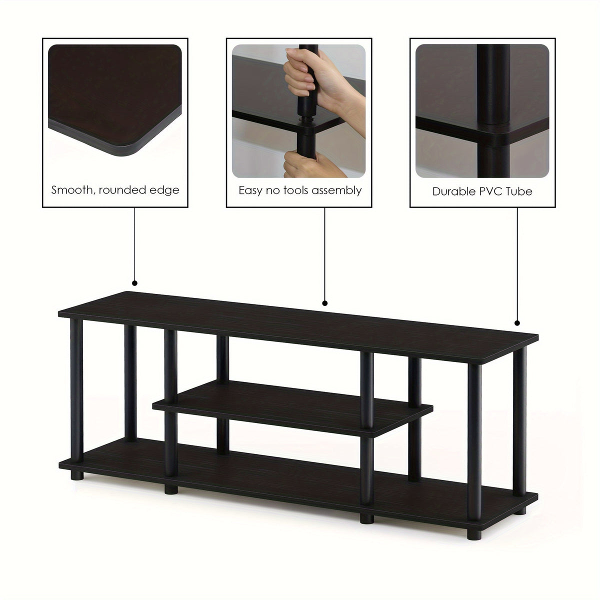 Up To 50 Inch 3D 3-Tier No Tools Entertainment Stand