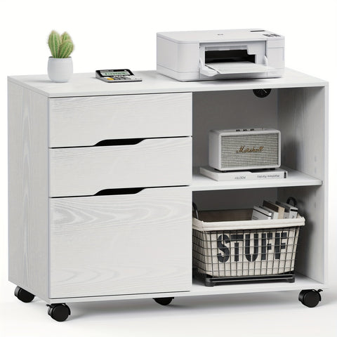 [Small Space Lateral Storage Shelves] 3 Drawer File Cabinet Mobile Lateral Printer Stand with Adjustable Storage Shelves for Home Office Small Space