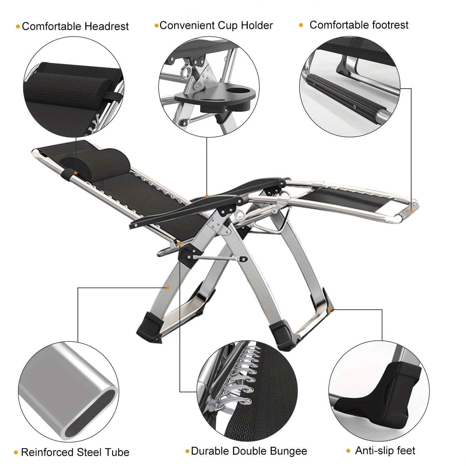 Zero Gravity Chair, Reclining Lounge Chair With Removable Cushion And Cup Holder For Outdoor