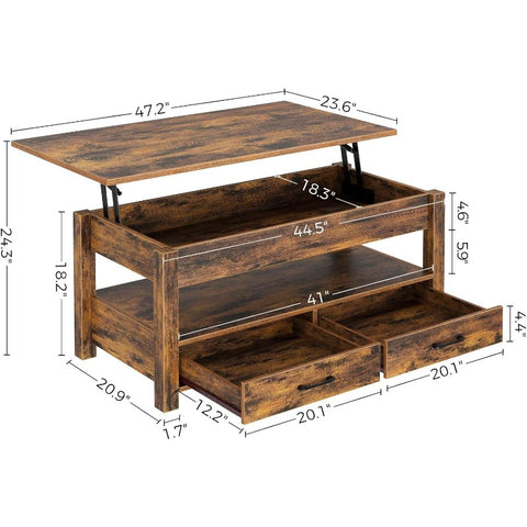 Coffee Table, 47.2" Lift Top Coffee Table with Drawers and Hidden Compartment