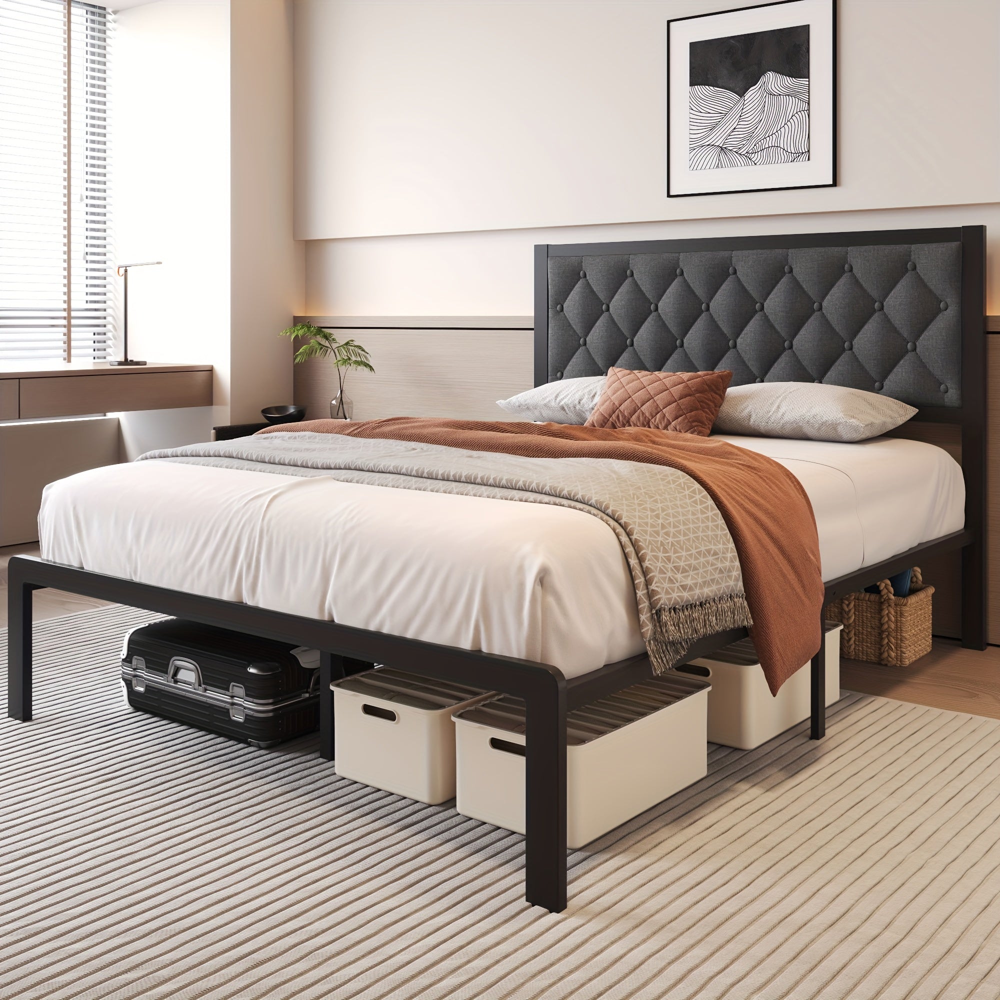 Fabric Upholstered Bed Frame Platform