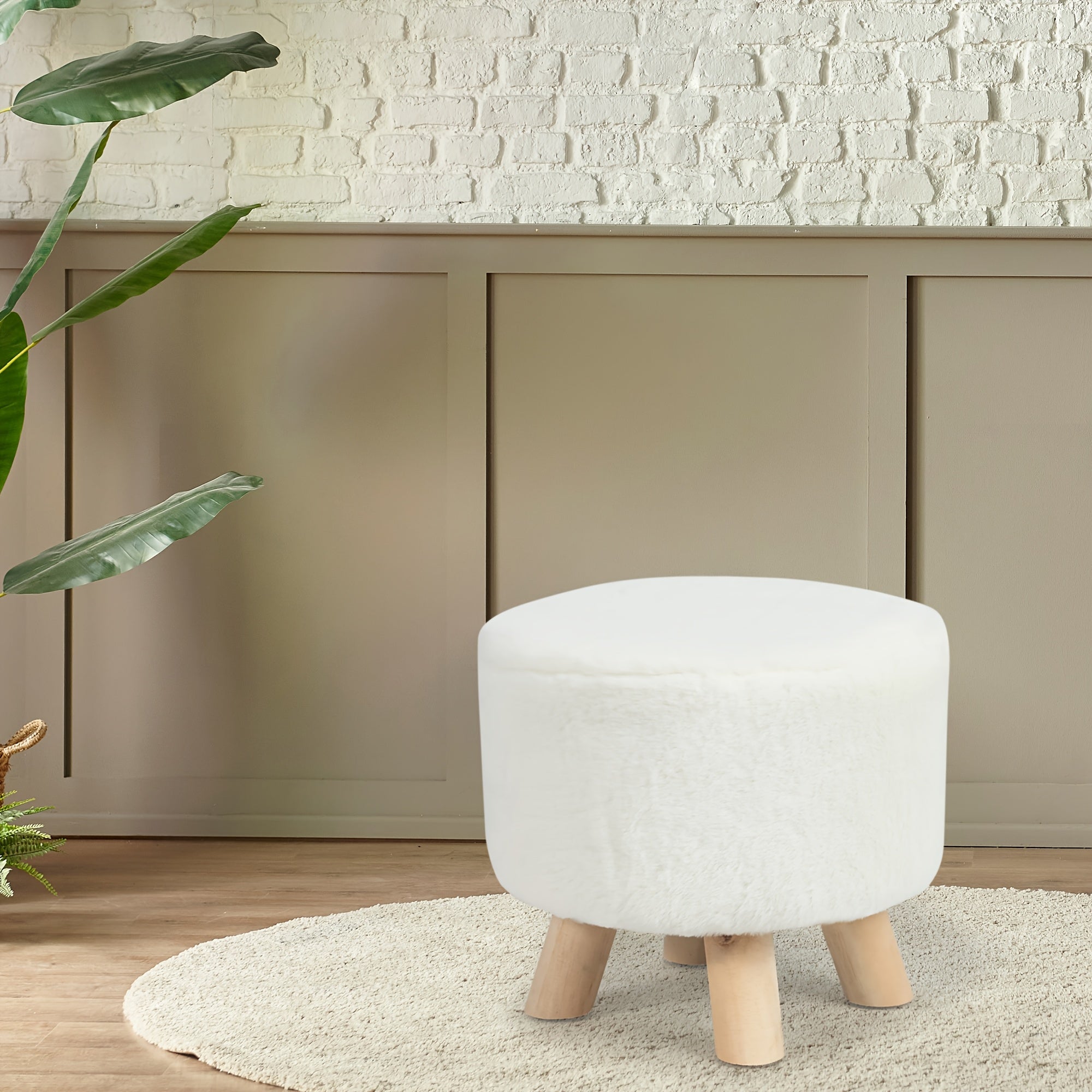 Modern Round Linen Ottoman Foot Rest Stool