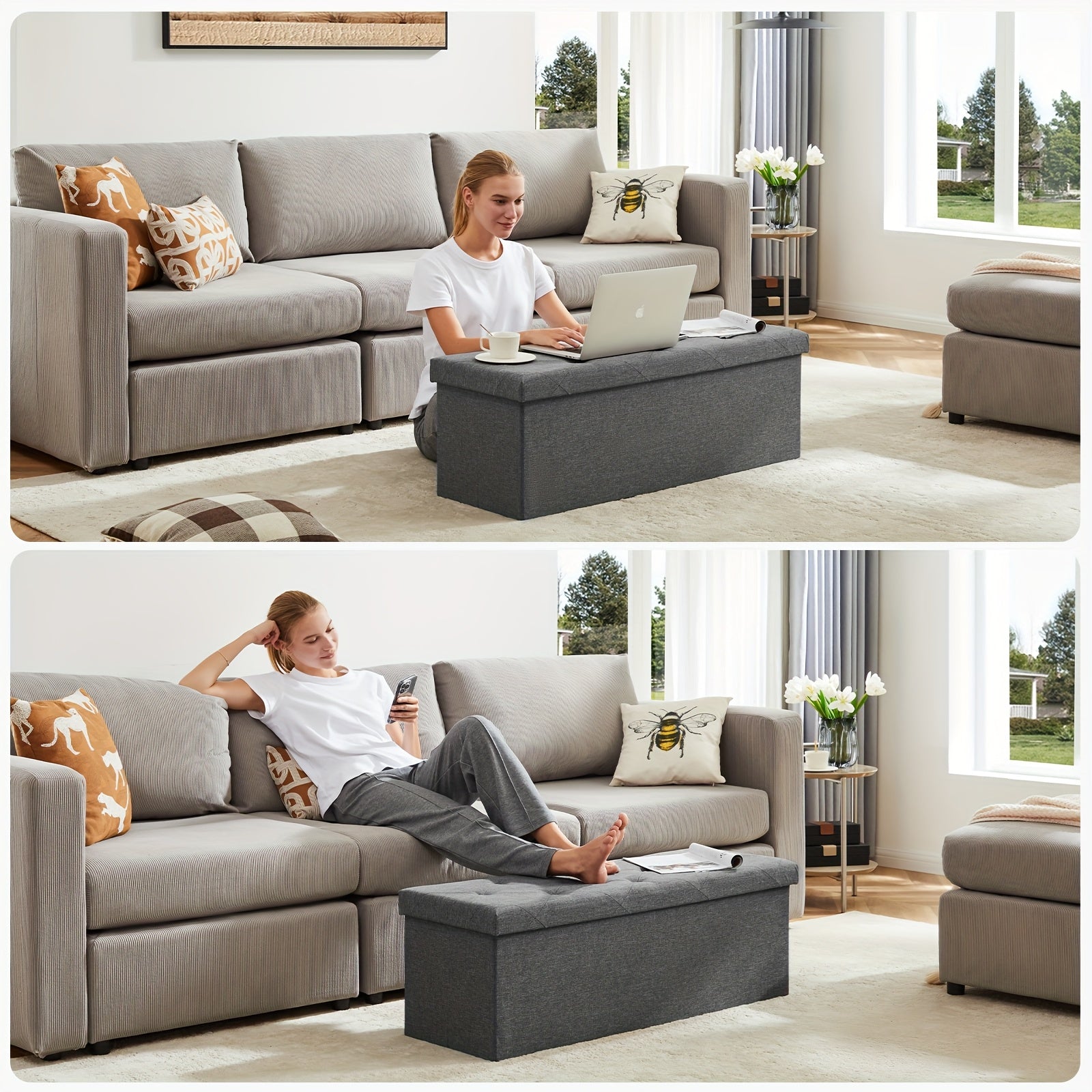 Large 43" Foldable Storage Ottoman Bench