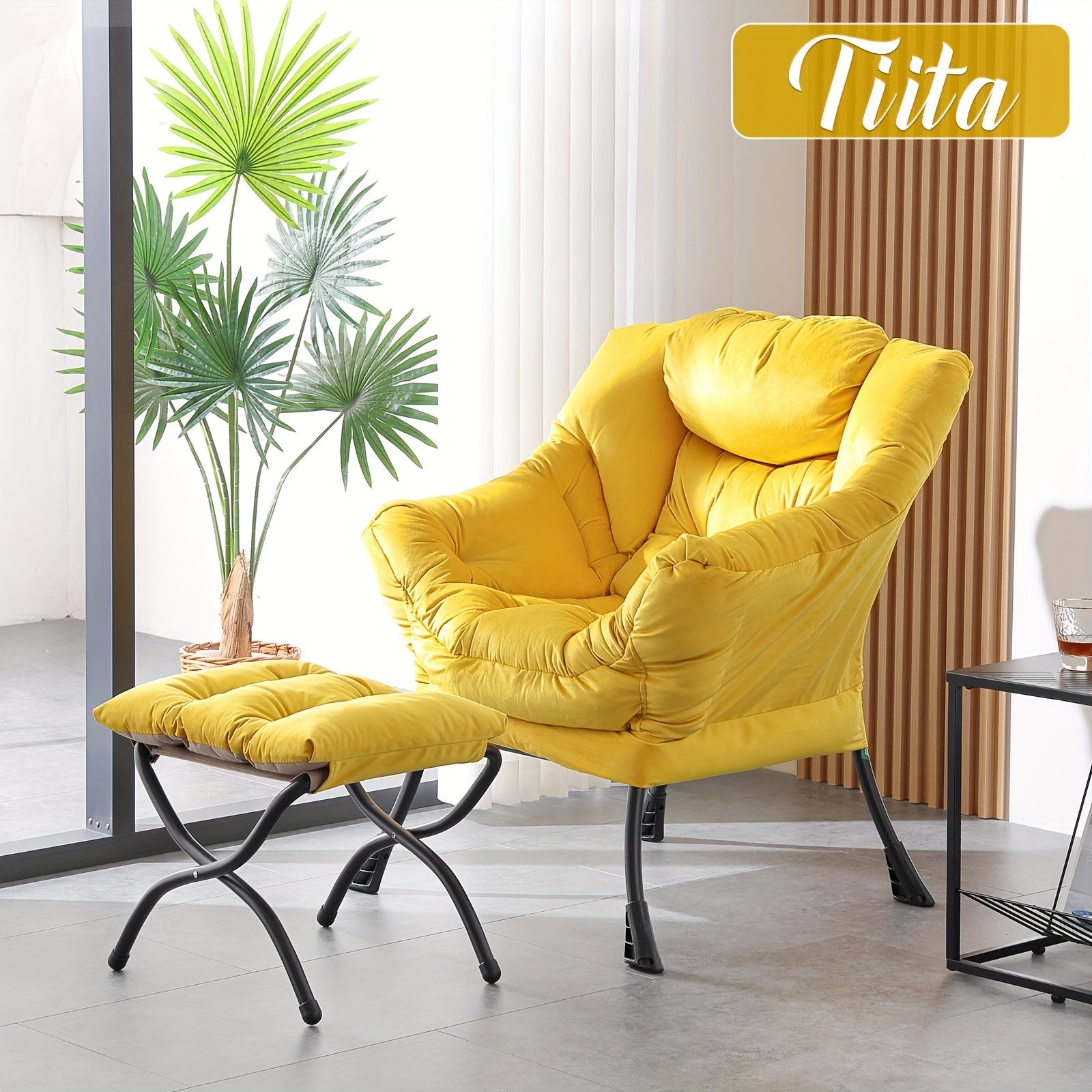 Tiita Lazy Chair with Ottoman, Modern Large Accent Lounge Chair