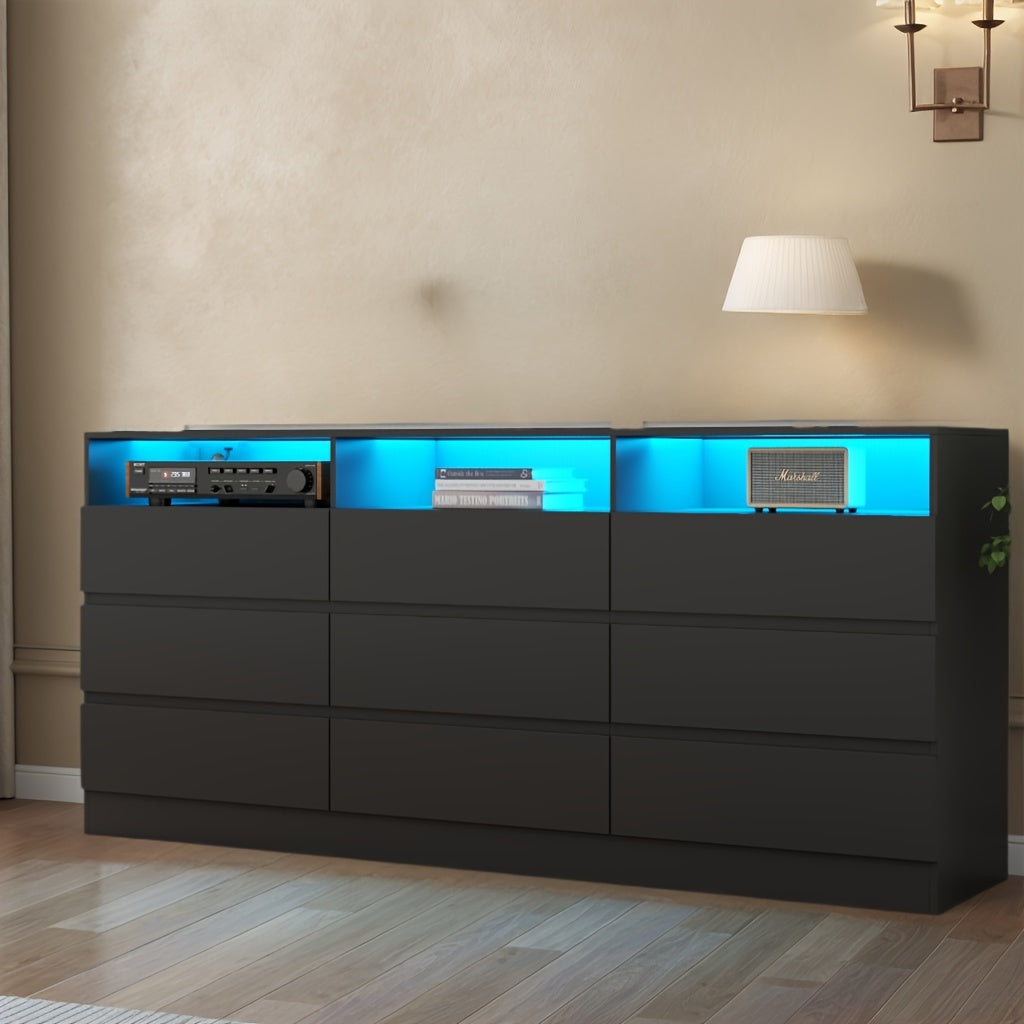 9 Drawers Vanity Desk With Power Outlet & Lights