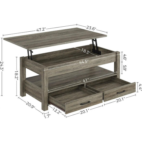 Coffee Table, 47.2" Lift Top Coffee Table with Drawers and Hidden Compartment