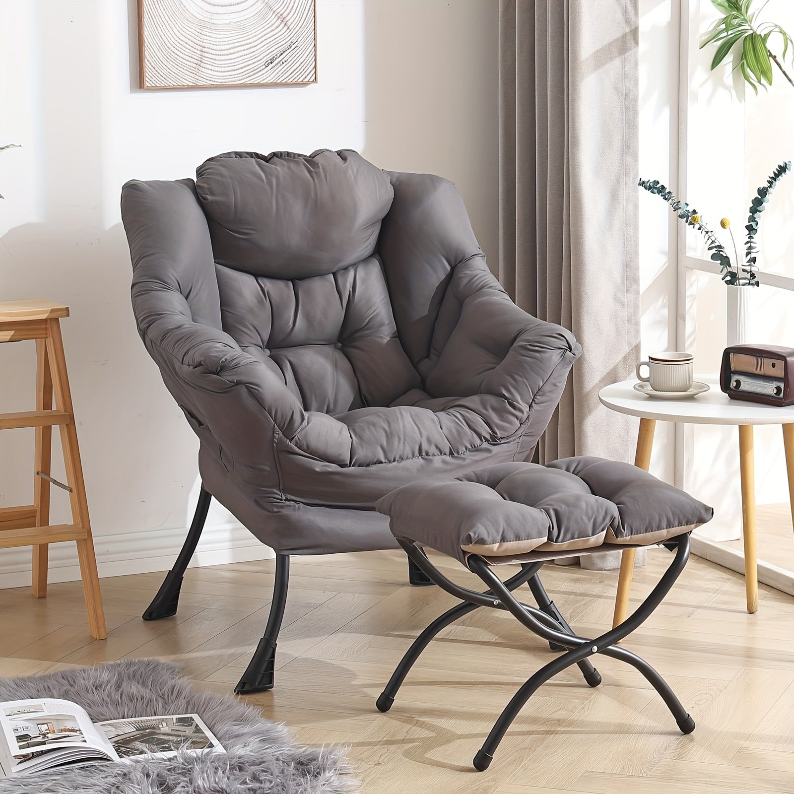 Tiita Lazy Chair with Ottoman, Modern Large Accent Lounge Chair