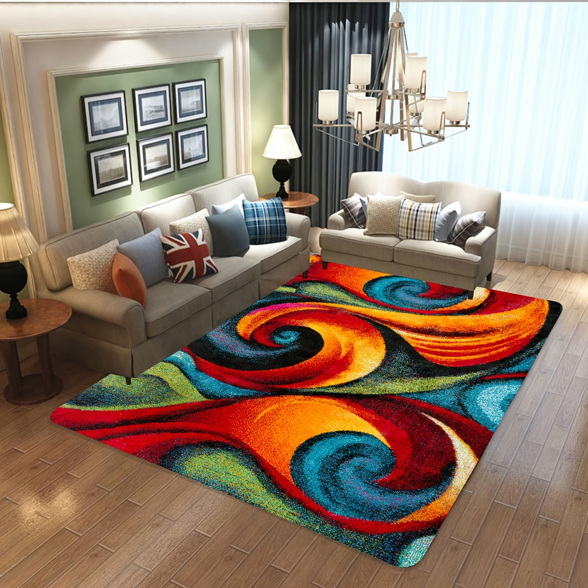 1pc Vibrant Multicolored Spiral Abstract Mat Machine Washable Mat
