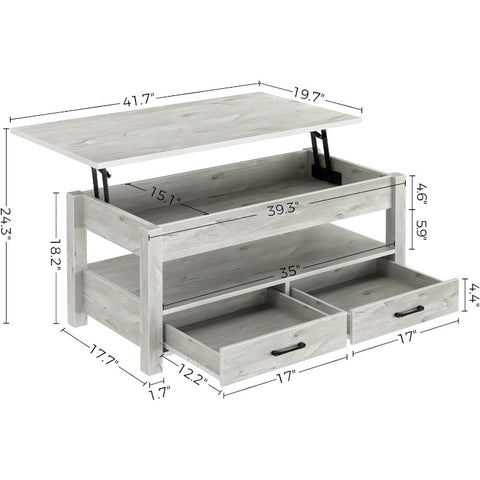 Coffee Table, 47.2" Lift Top Coffee Table with Drawers and Hidden Compartment