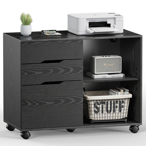 [Small Space Lateral Storage Shelves] 3 Drawer File Cabinet Mobile Lateral Printer Stand with Adjustable Storage Shelves for Home Office Small Space