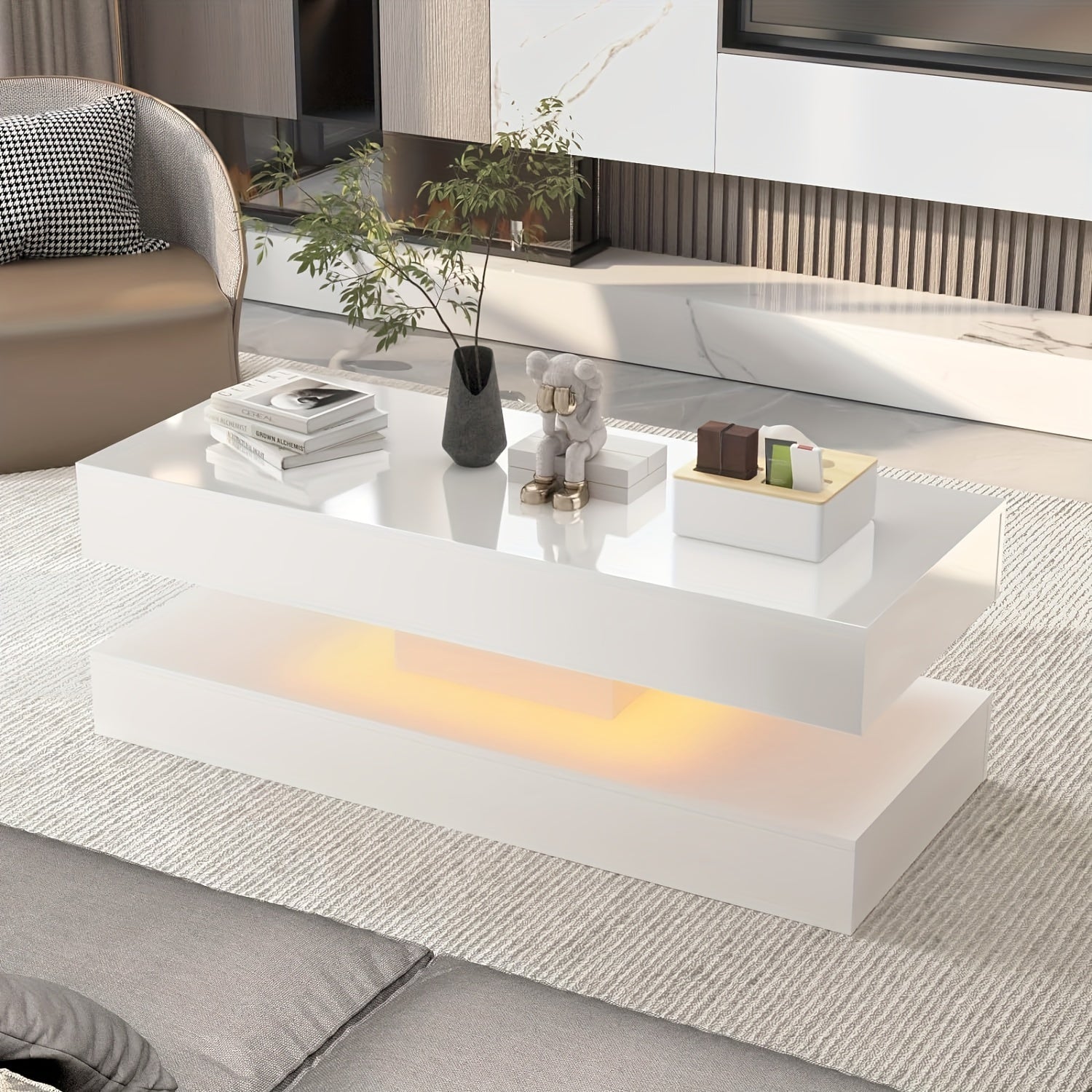 LED Coffee Table with 2 Storage Drawers