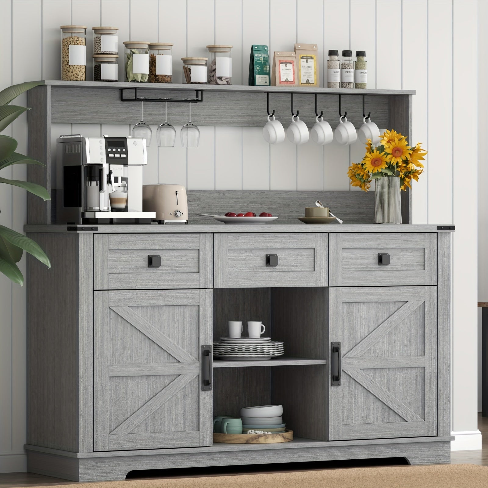 Kitchen Buffet Cabinet with Hutch