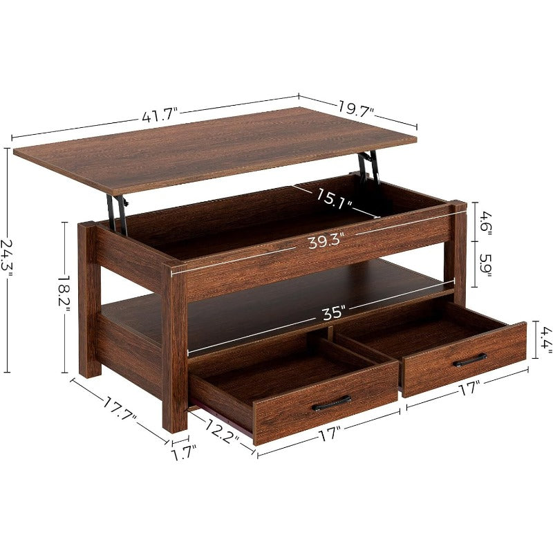 Coffee Table, 47.2" Lift Top Coffee Table with Drawers and Hidden Compartment