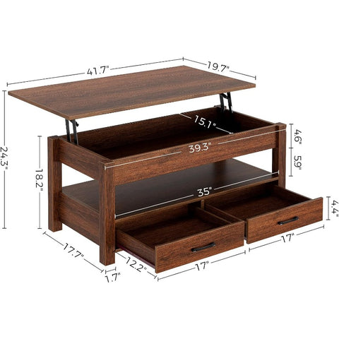 Coffee Table, 47.2" Lift Top Coffee Table with Drawers and Hidden Compartment