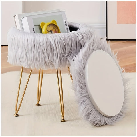 Artificial Fur Storage Bench Round Fur Stool