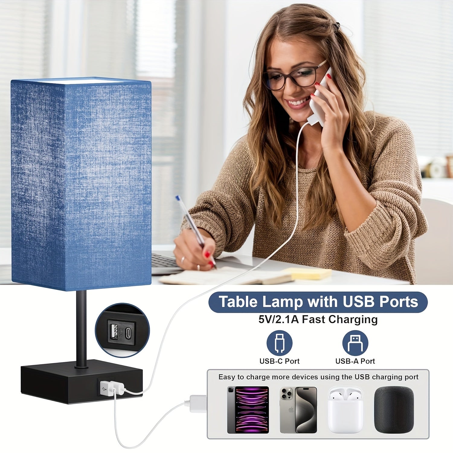 Bedside Table Lamp For Bedroom Set Of 2