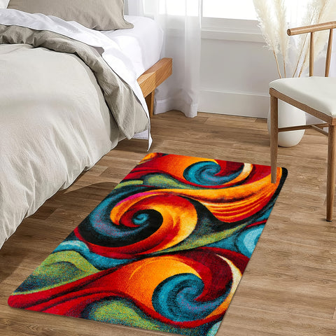 1pc Vibrant Multicolored Spiral Abstract Mat Machine Washable Mat
