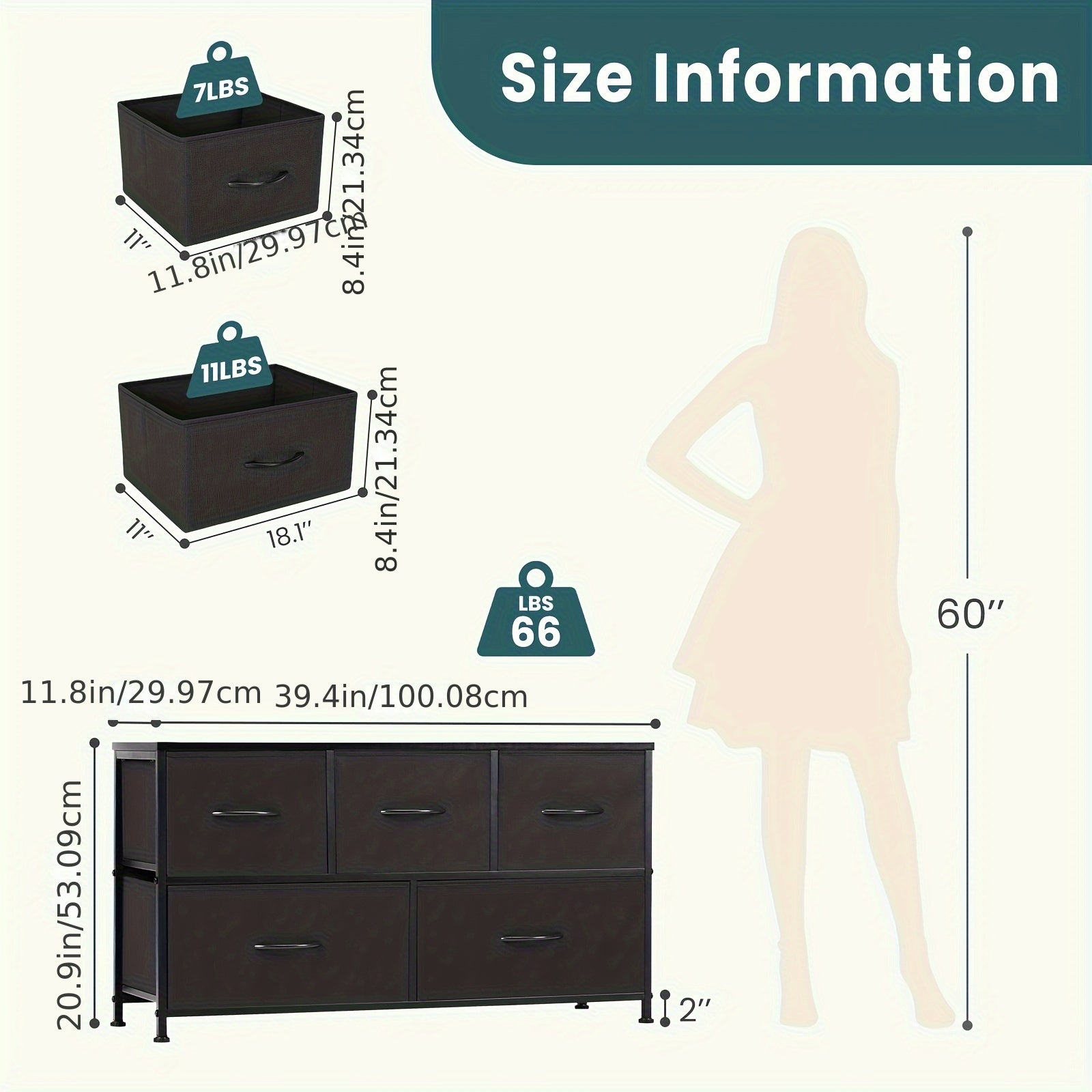Dresser For Bedroom With 5 Fabric Drawers