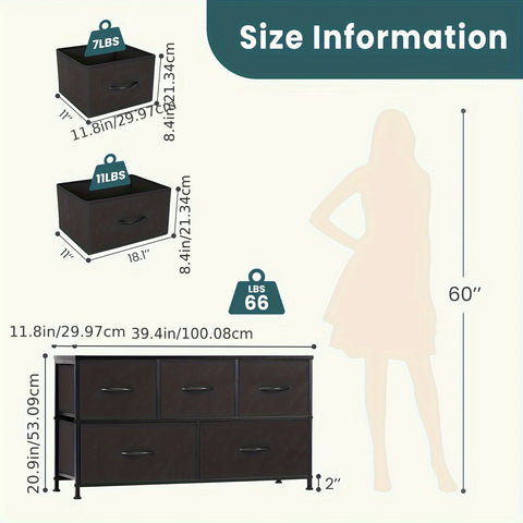 Dresser For Bedroom With 5 Fabric Drawers
